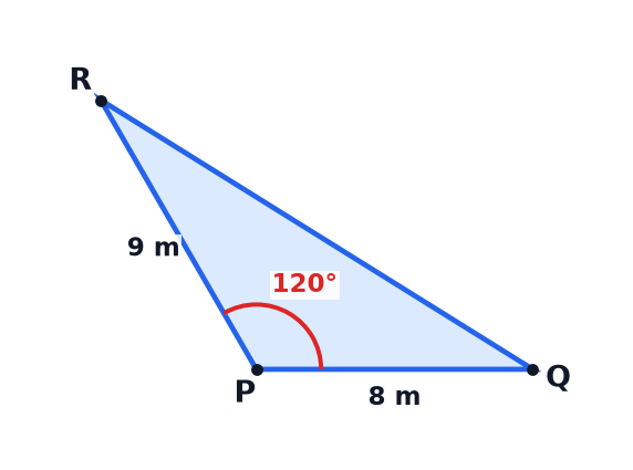 A triangle diagram showing a triangular plot of land PQR.