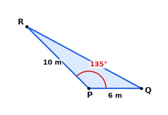 A triangle diagram showing a triangular plot of land PQR.