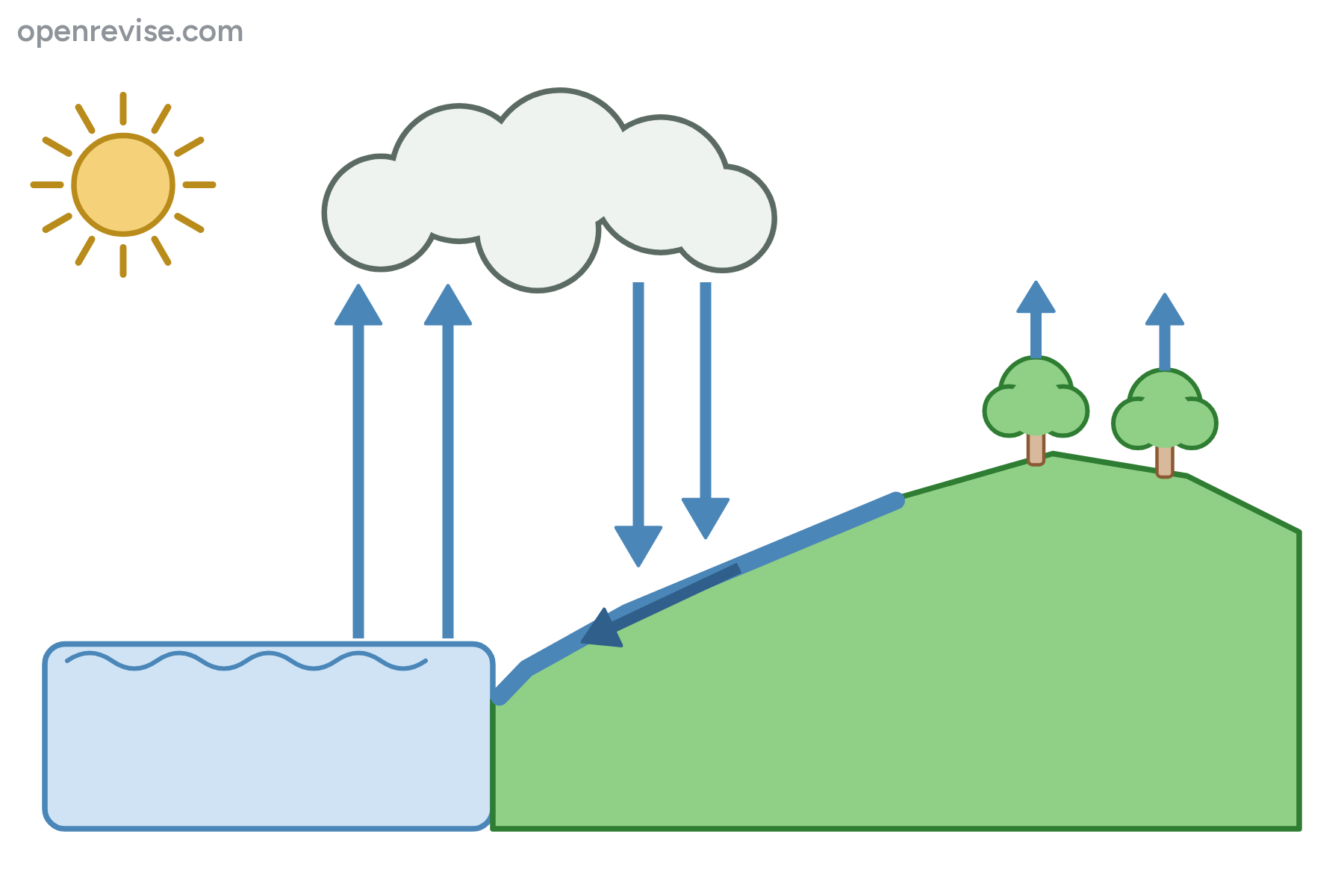 The water cycle with no labels.