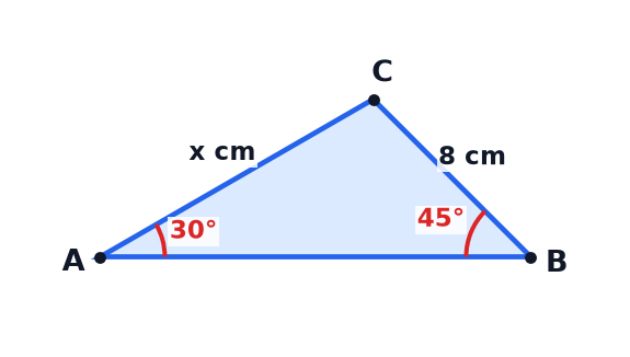 A triangle diagram showing a triangle with two angles and one side.