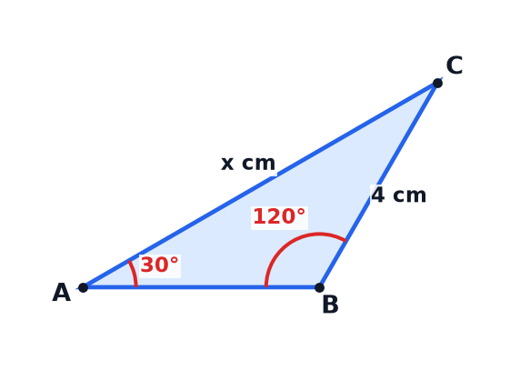 A triangle diagram showing a triangle with two angles and one side.